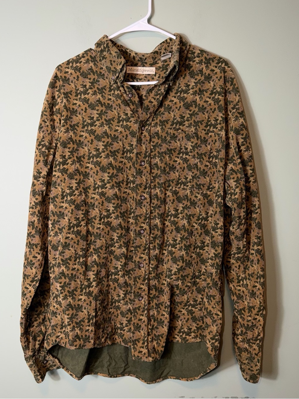 Munsingwear Vintage‎ Mens button-down shirt brown green camouflage XLT